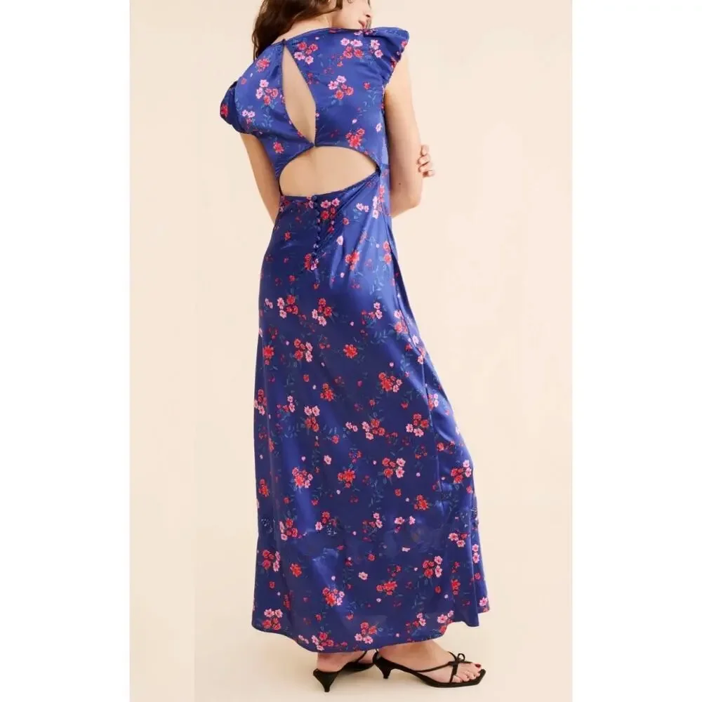 Free People Butterfly Babe Floral Blue Lace Boho Maxi Sz Large